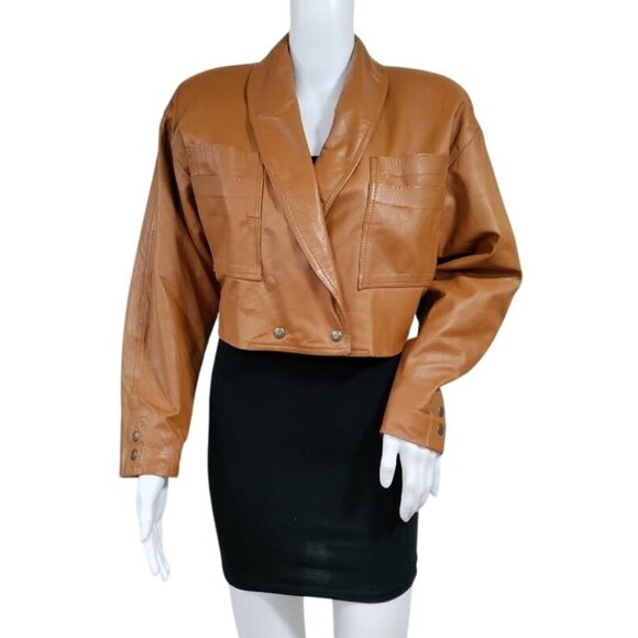 Santa Caterina Jackets & Blazers - Santa Caterina Leather Long Sleeve Shawl Cropped Biker Jacket Tan Women's Size M